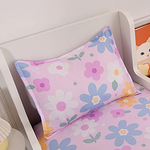 KWLOVER 2PC Purple Flower Print Bed Sheet and Pillowcases Set