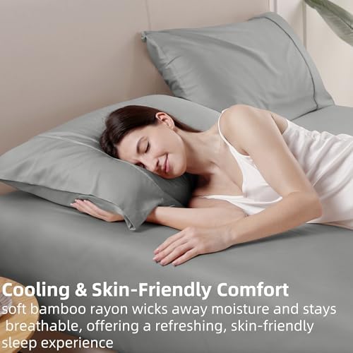 GOKOTTA Bamboo Rayon Fitted Sheet Set with 4 Elastic Straps