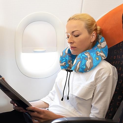 Sletend Cute Otters Travel Neck Pillow with Storage Bag