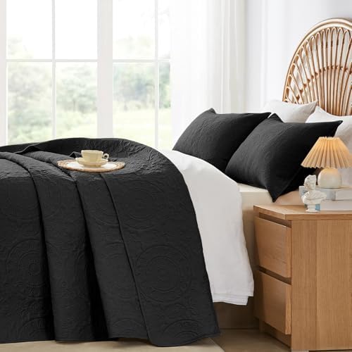 WURUIBO Black Quilt Set Queen Size Bedding