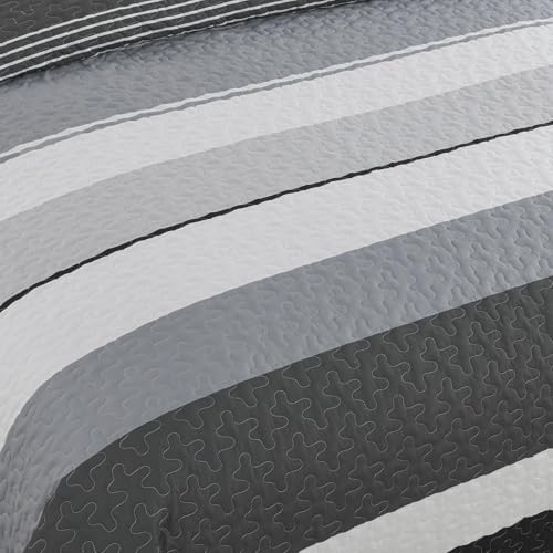Dinjoy Black and White Striped King Size Quilt Set