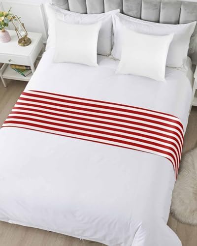 DecorLovee Red Striped Bed Runner Queen Size