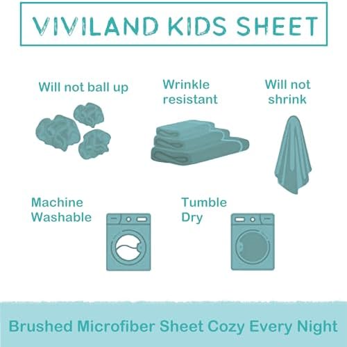 Viviland 3-Piece Kids Twin Bedding Set - Teal Grey Dinosaur Microfiber Sheets Pillowcases