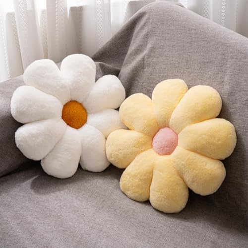 Yellow White Daisy Flower Throw Pillow Set