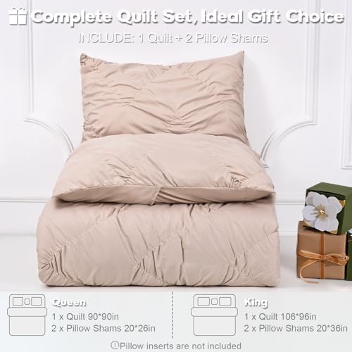 Uspring Khaki Queen Quilt Set 3 Piece