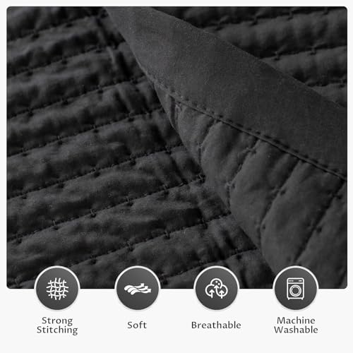 KASENTEX King Size Quilt Set - Stone Washed Black