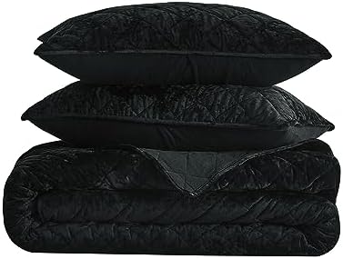 Chezmoi Lux Black Velvet Quilt King Set