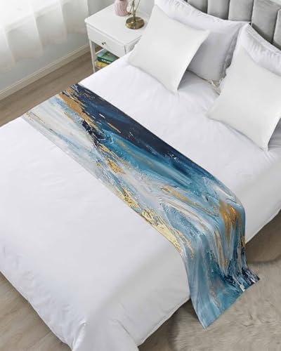 Sabolny Abstract Turquoise Bed Runner Scarf King Size 94x20