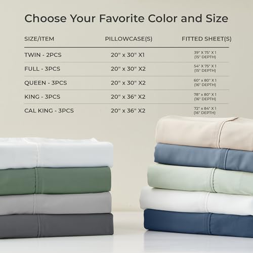 GOKOTTA Bamboo Rayon Fitted Sheet Set with 4 Elastic Straps