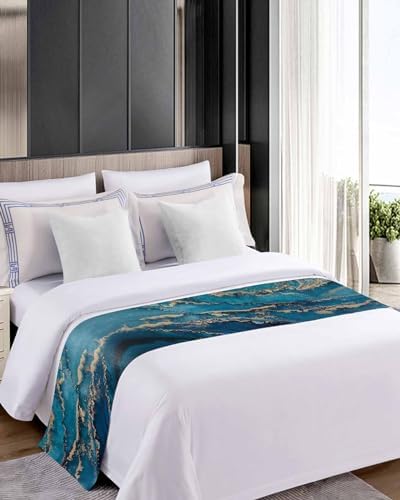 Homechoid Marble Blue Bed Runner for King Size Bed