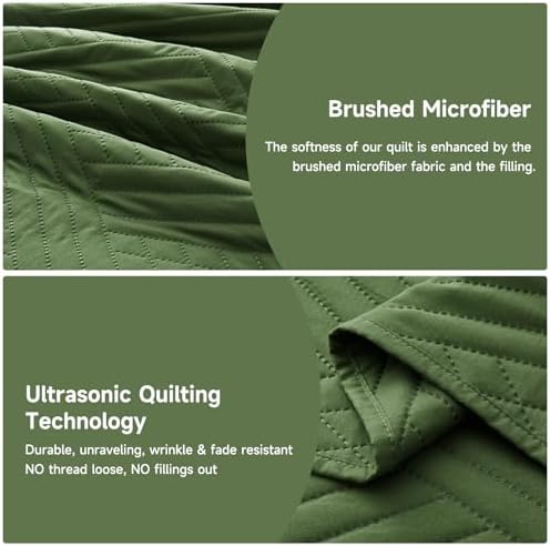 Lavsiry Olive Green Quilt Set Queen Size 3 Piece