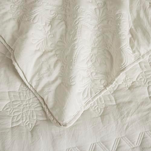 B2EVER Boho Light Beige Quilt Set Queen Size with Pillow Shams