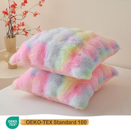 LIFEREVO Fluffy Faux Rabbit Fur Pillow Covers Set of 2