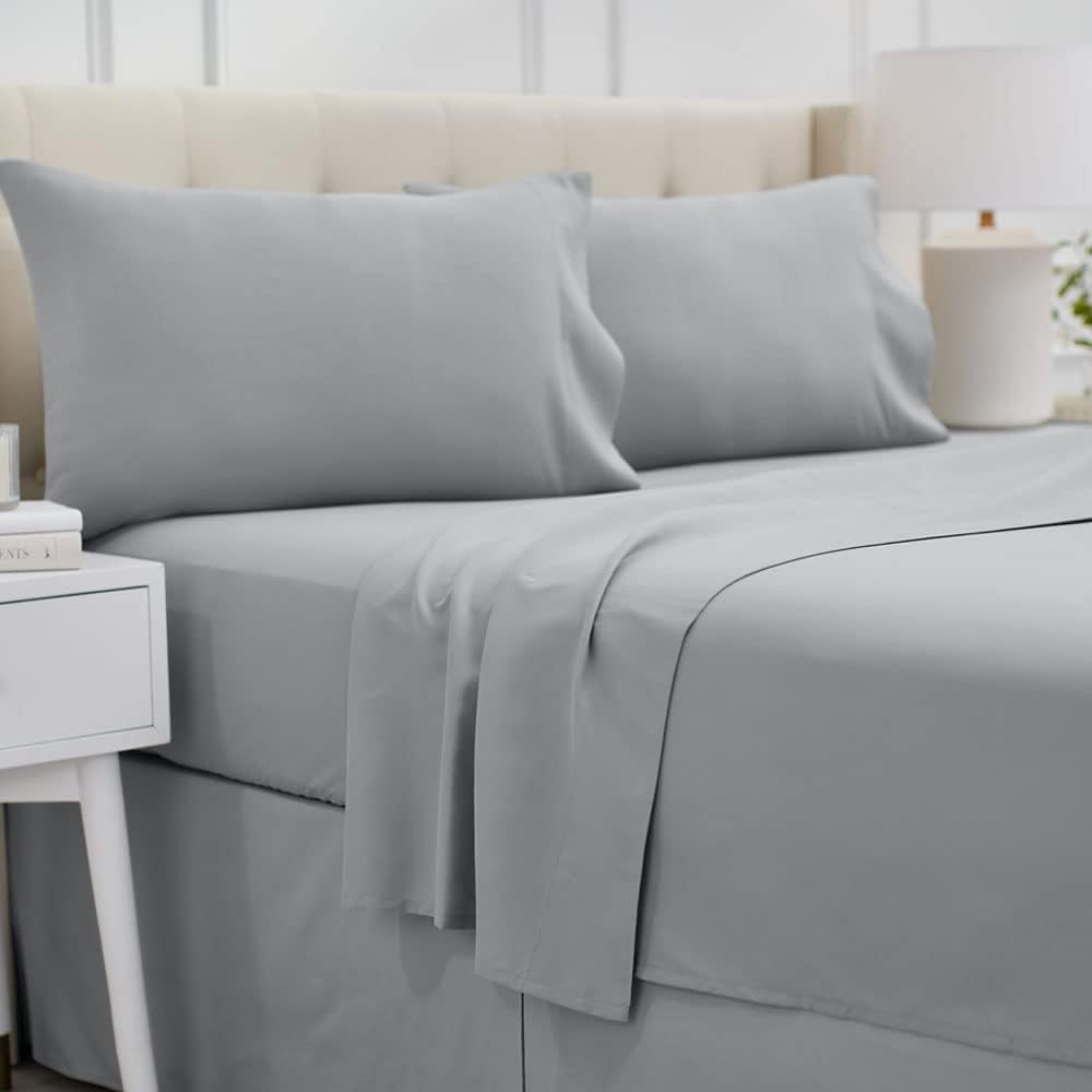 lalaLOOM Soft Gray Queen Sheet Set 4 Piece Microfiber Linen