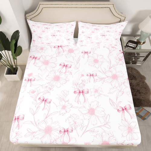 Pink Bow Fitted Sheet Set with Pillowcase