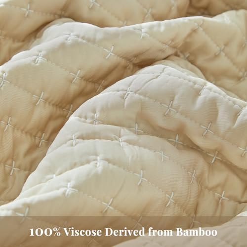 WARMDERN Beige King Quilt Set Cooling Summer Quilt for Hot Sleepers