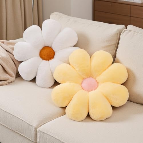 Yellow White Daisy Flower Throw Pillow Set