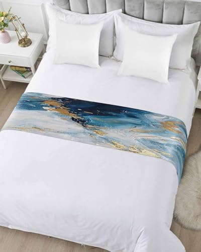 Sabolny Abstract Turquoise Bed Runner Scarf King Size 94x20