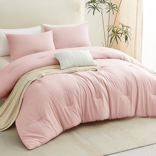 CozyLux Blush Pink Queen Comforter Set for Girls