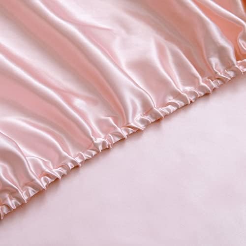 P Pothuiny Satin Fitted Sheet Twin XL Blush Pink