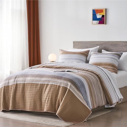 KAKIJUMN Twin Quilt Bedding Set with Patchwork Stripes