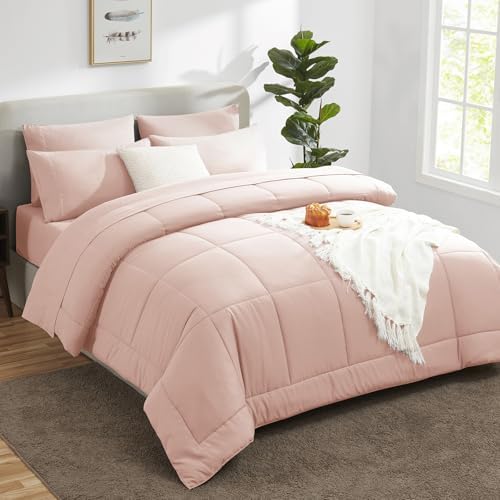CozyLux Pink Comforter Set Queen - 7 Piece Bed in a Bag