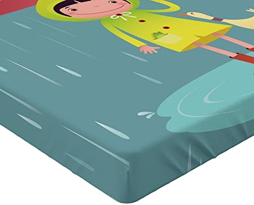 Ambesonne Rain Fitted Sheet with Duck Friend