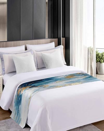 Sabolny Abstract Turquoise Bed Runner Scarf King Size 94x20
