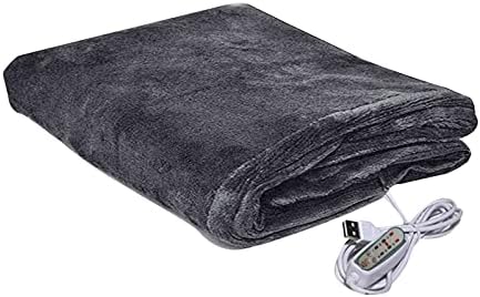 USB Heated Flannel Throw Blanket 3 Heat Levels Auto Off Gray