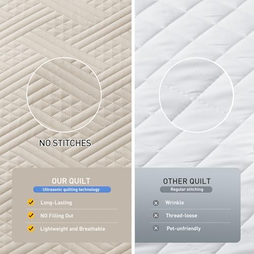 Lavsiry Beige Stripe Quilt Set California King Size