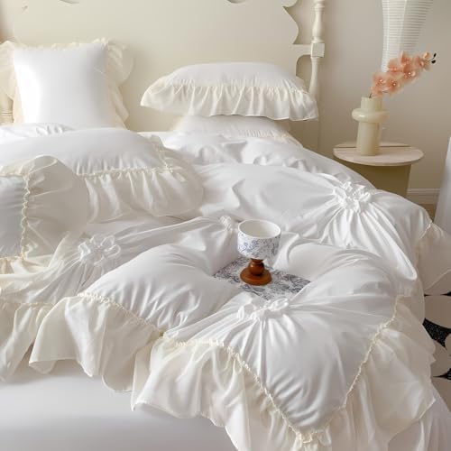 IHOUSTRIY White Duvet Cover Twin with Ruffle and Zipper