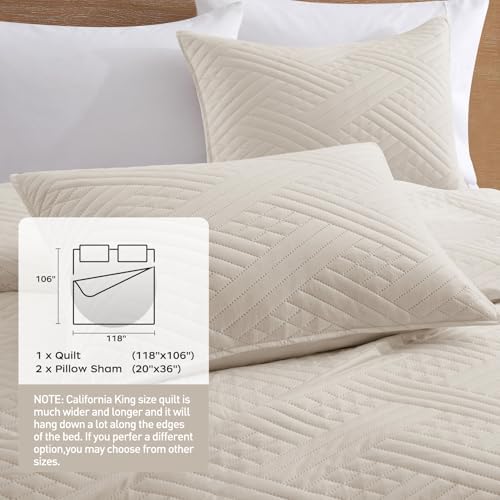 Lavsiry Beige Stripe Quilt Set California King Size