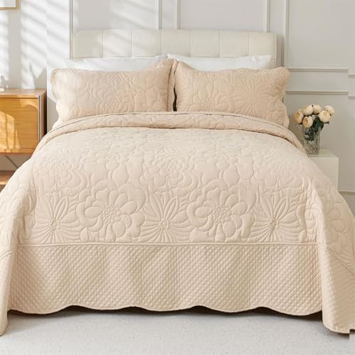 Cmfshape Oversized King Quilt Set 3 PCS - Floral Beige