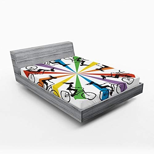 Ambesonne California King Fitted Sheet - Abstract Silhouette Girls on Bike Theme