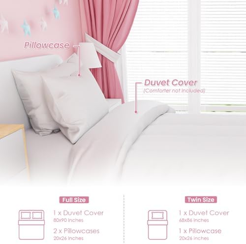 SANDJEST White Duvet Cover Set Twin Size for Kids