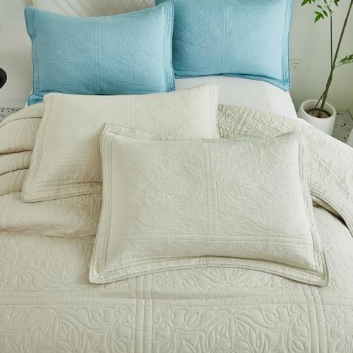 WINLIFE 100 Cotton Quilt Set Full Queen 90x98 Inch Beige