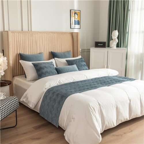 TopLacker Blue King Bed Runner and 2 Pillowcase Set 1