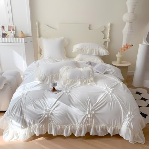 IHOUSTRIY White Duvet Cover Twin with Ruffle and Zipper