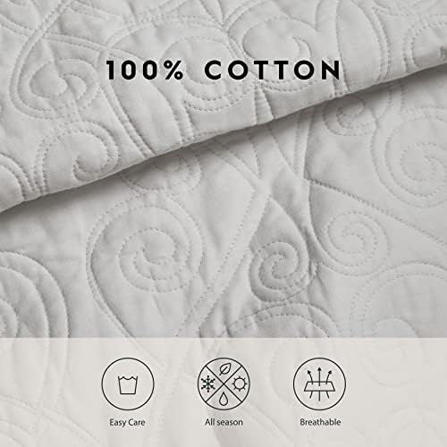 Laura Ashley Felicity Quilt Set - King 100 Cotton Soft Grey