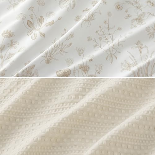 Bedsure King Comforter Set - Beige Floral 4-Piece Waffle Bedding