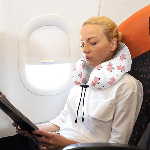 Cute Pig Cartoon Travel Neck Pillow with Storage Bag