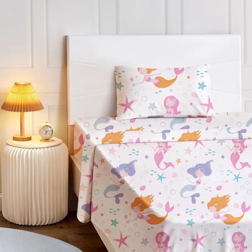 BYSURE Twin Sheets Set Mermaid Pink 3 Piece Deep Pocket