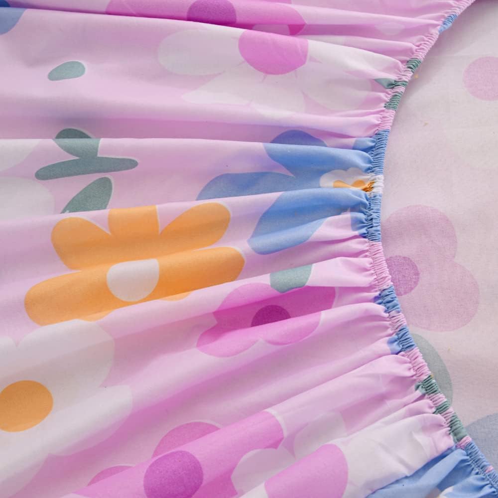 KWLOVER 2PC Purple Flower Print Bed Sheet and Pillowcases Set