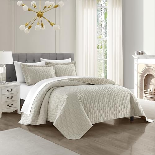 Chic Home Nyla 3 Piece Queen Quilt Set - Beige Hexagon Pattern