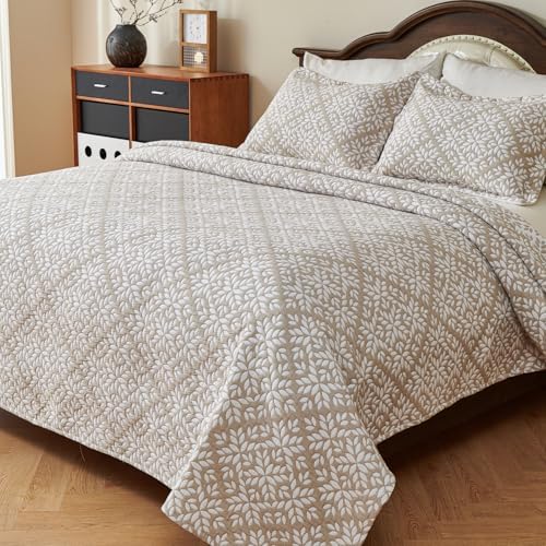 EVENHUG Reversible Leaf Cotton Quilt Set King Size