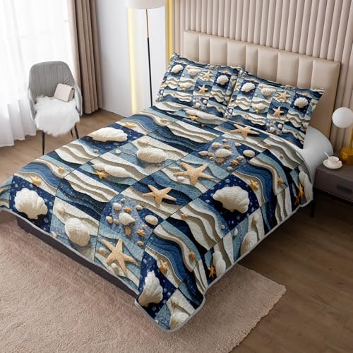 QOOMO Coastal Quilt Set Twin Size 3 Piece