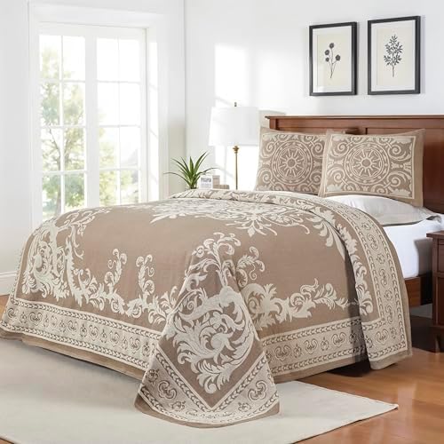 Superior Cotton Blend 3-Piece Bedspread Set Queen Taupe