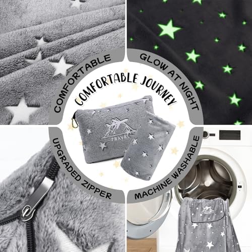 HWING Travel Blanket with Bag - Glow in The Dark Stars Pillow Set