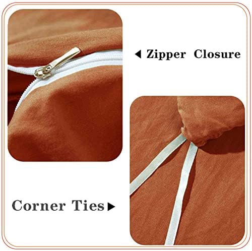 ETDIFFE Burnt Orange Duvet Cover Set Queen Size 3pc