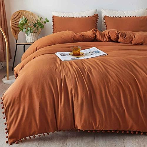 ETDIFFE Burnt Orange Duvet Cover Set Queen Size 3pc
